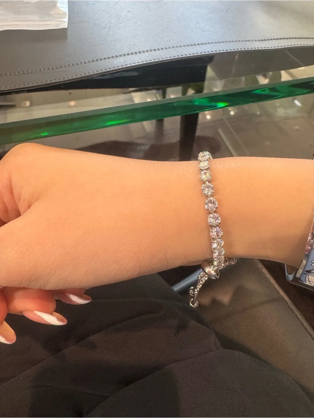 New Sparkling Rhinestone Tennis Bracelet - White Gold Tone Stainless Steel